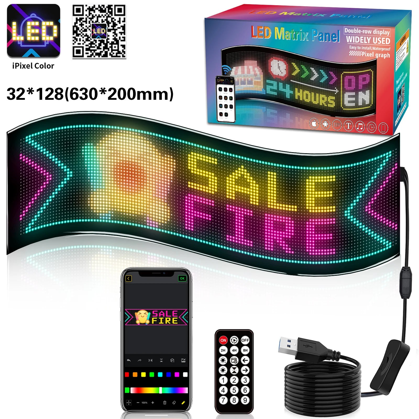 RGB LED Car Matrix Pixel Panel Truck Eyes Sign Animation DIY Programmable Bluetooth App Control Flexible Scrolling Display Light