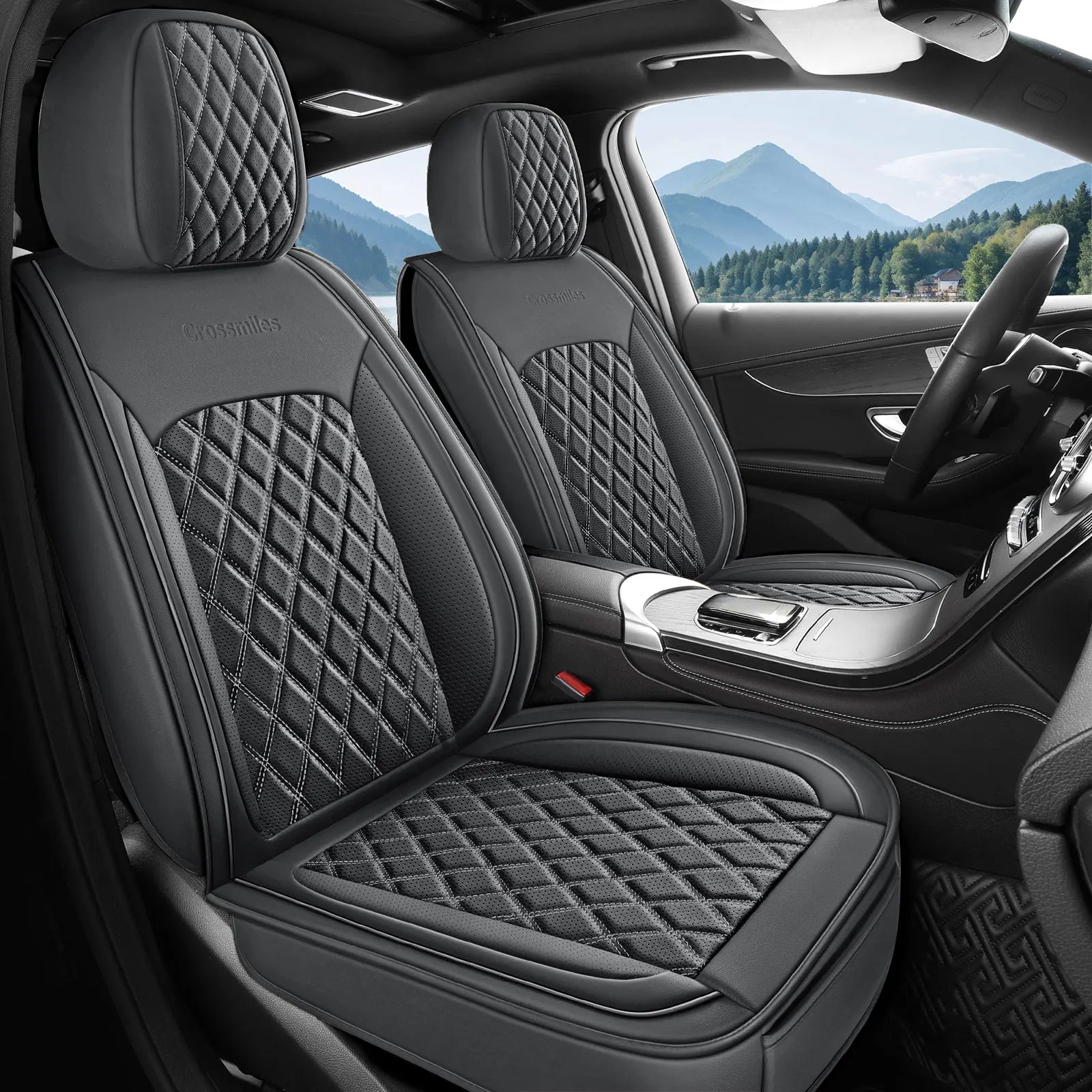 Leather 5pcs Car Seat Cover Protector Seat Waterproof Automotive Seat Covers Full Sets Breathable Universal Fit Full Seats Cover