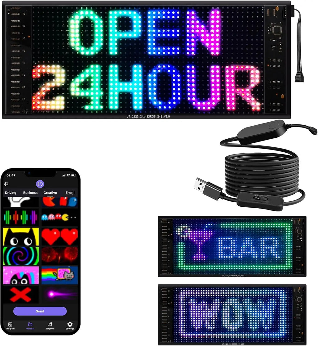 Double layer RGB Flexible Display Panel Screen, Programmable Sign with App, Personalised Light for Car, Shop, Hotel, Advertising