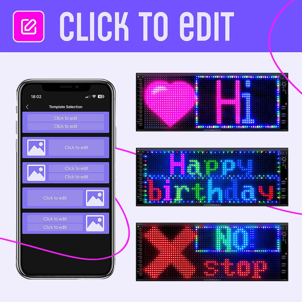 Double layer RGB Flexible Display Panel Screen, Programmable Sign with App, Personalised Light for Car, Shop, Hotel, Advertising