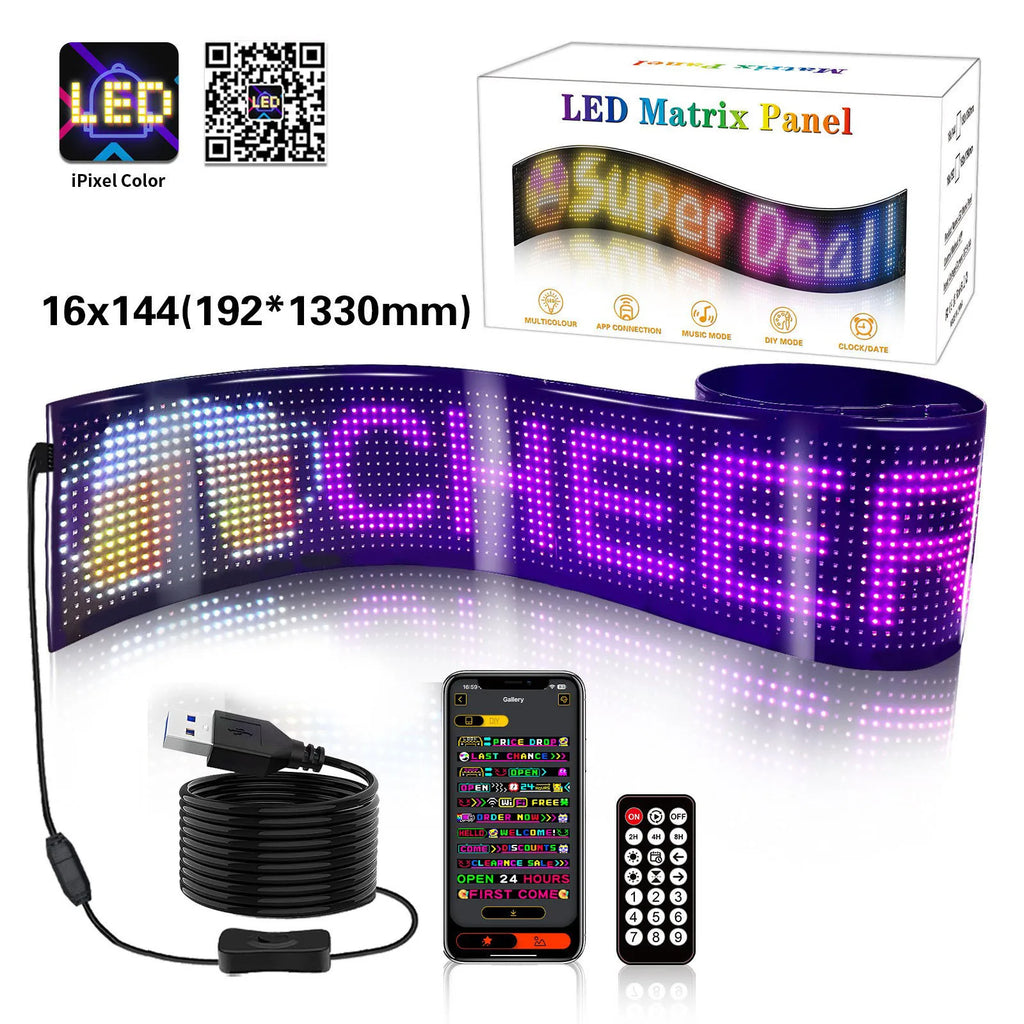 RGB LED Car Matrix Pixel Panel Truck Eyes Sign Animation DIY Programmable Bluetooth App Control Flexible Scrolling Display Light