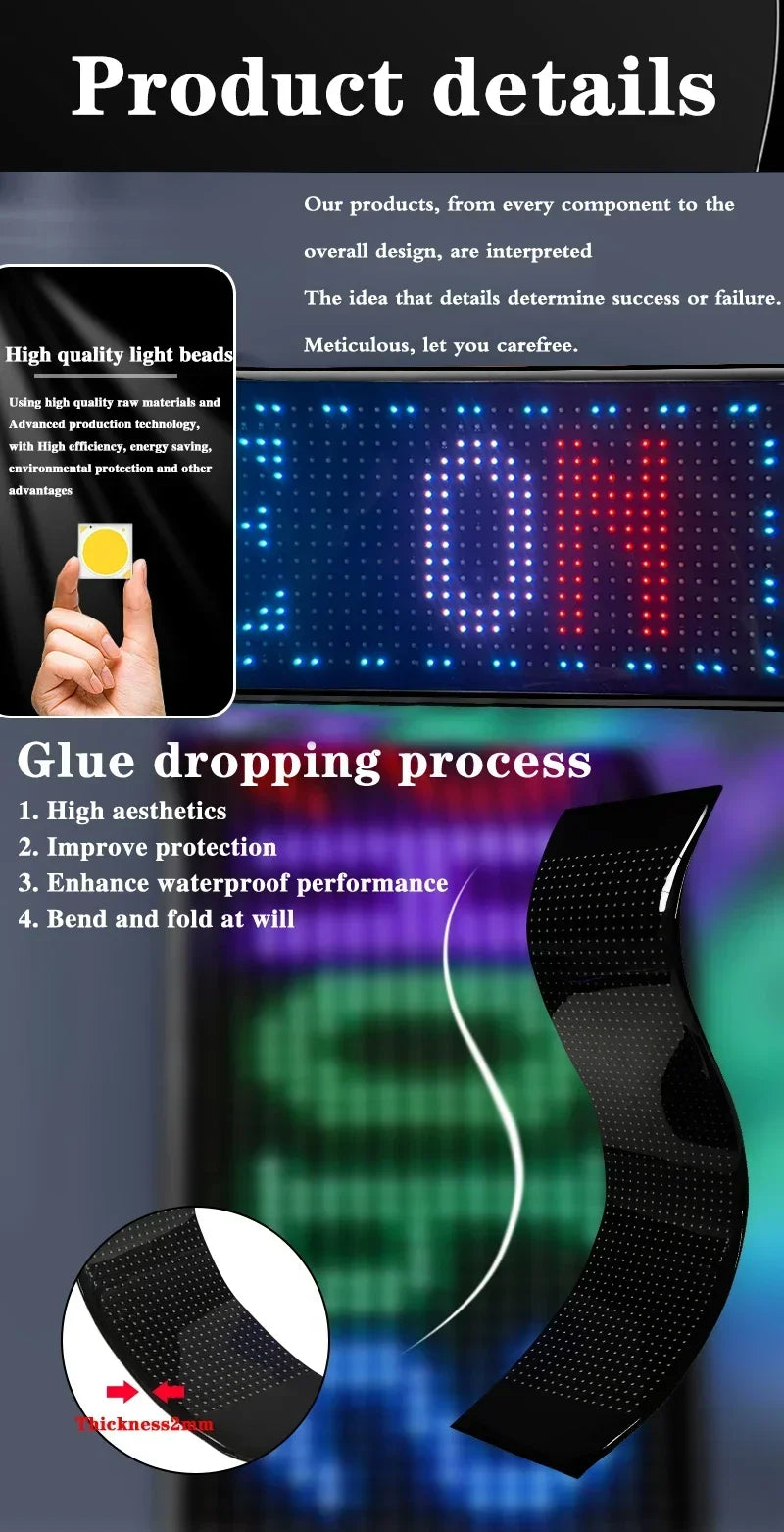 LED Matrix Pixel Panel, Scrolling Bright Advertising LED Signs, Flexible USB 5V LED Car Sign Bluetooth App Control