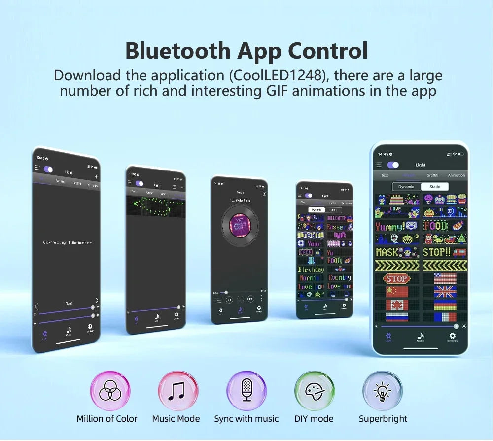 LED Matrix Pixel Panel, Scrolling Bright Advertising LED Signs, Flexible USB 5V LED Car Sign Bluetooth App Control