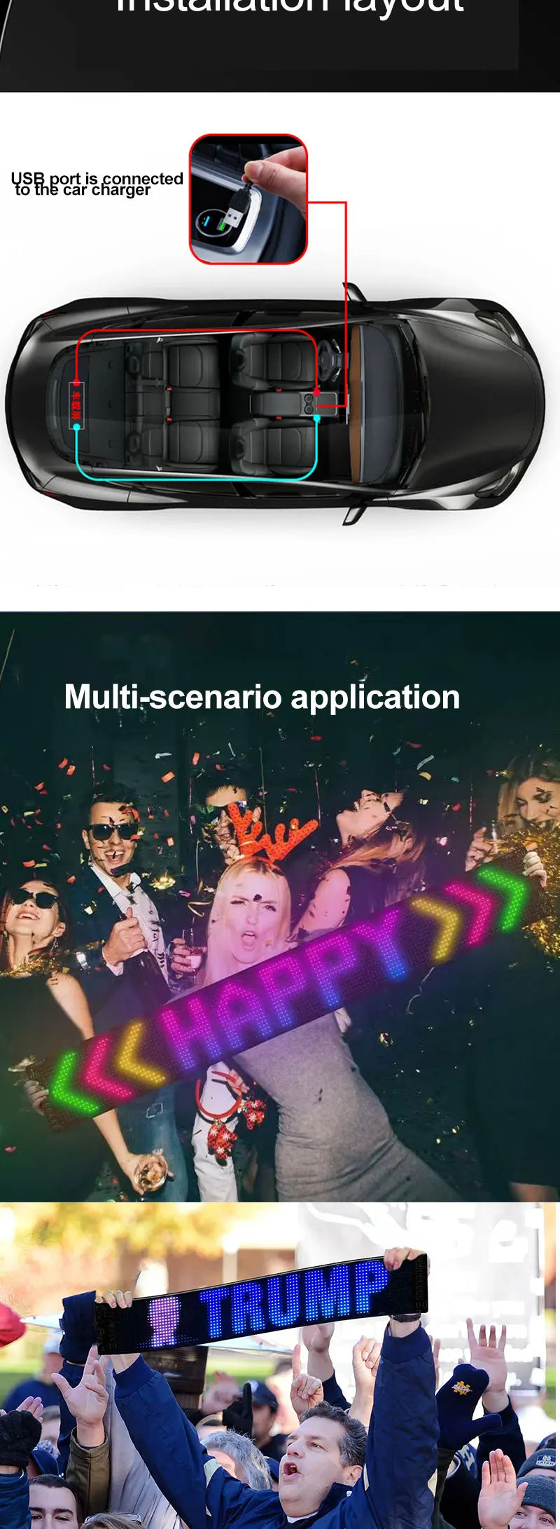 RGB LED Car Matrix Pixel Panel Truck Eyes Sign Animation DIY Programmable Bluetooth App Control Flexible Scrolling Display Light