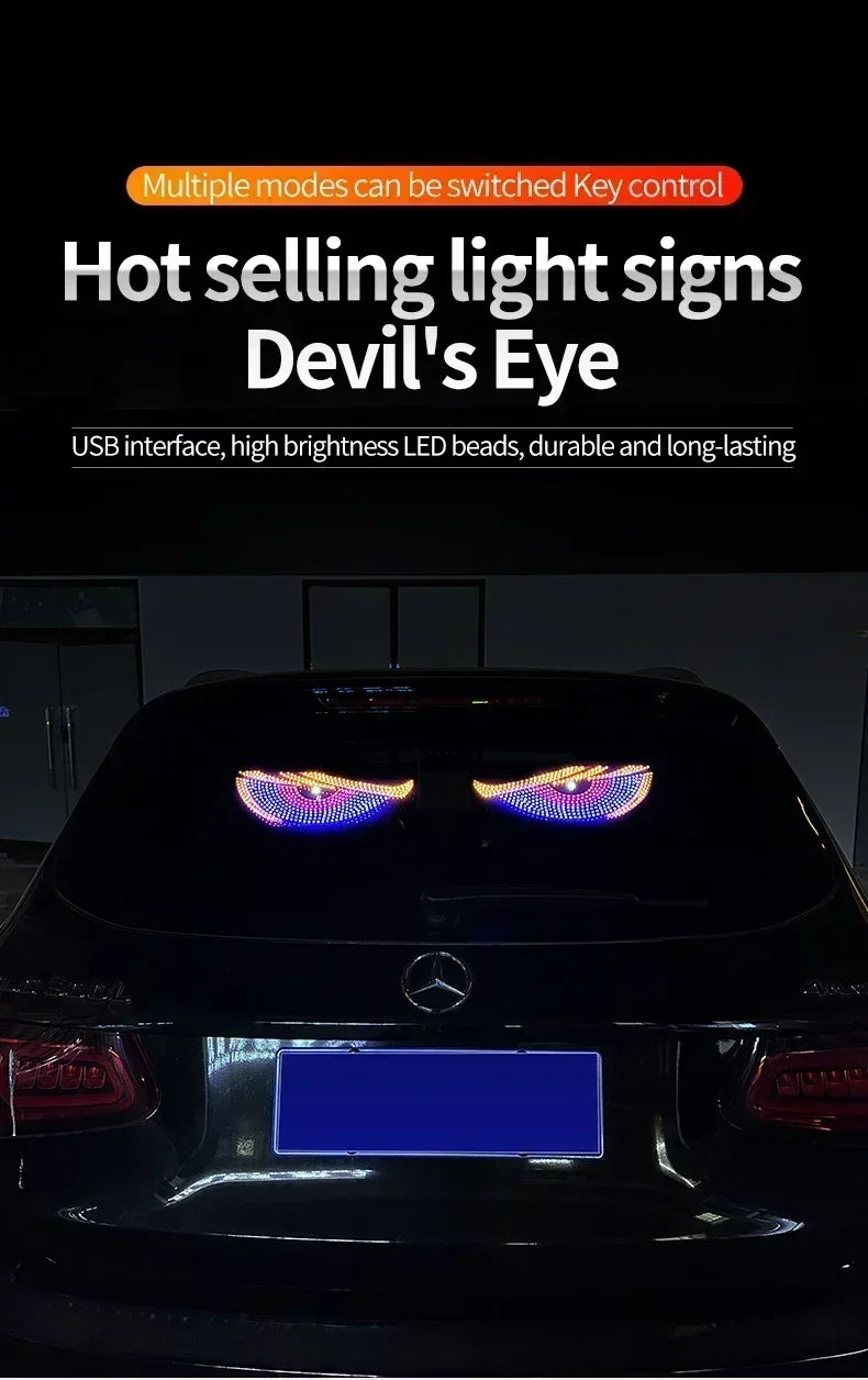 USB Dynamic Devil Eyes Light Car Windshield Dynamic LED Matrix Panel Screen Light for Car Truck Window Decor Lighting