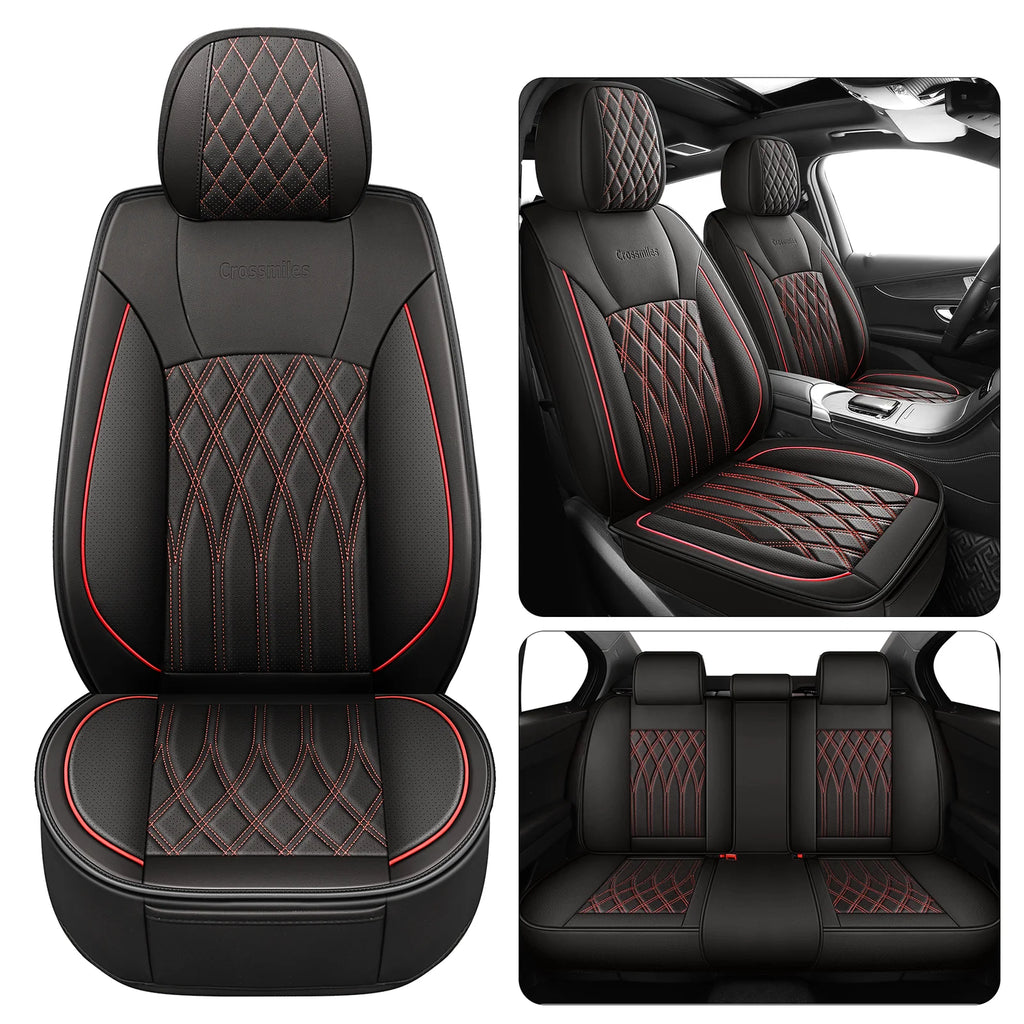 Leather 5pcs Car Seat Cover Protector Seat Waterproof Automotive Seat Covers Full Sets Breathable Universal Fit Full Seats Cover