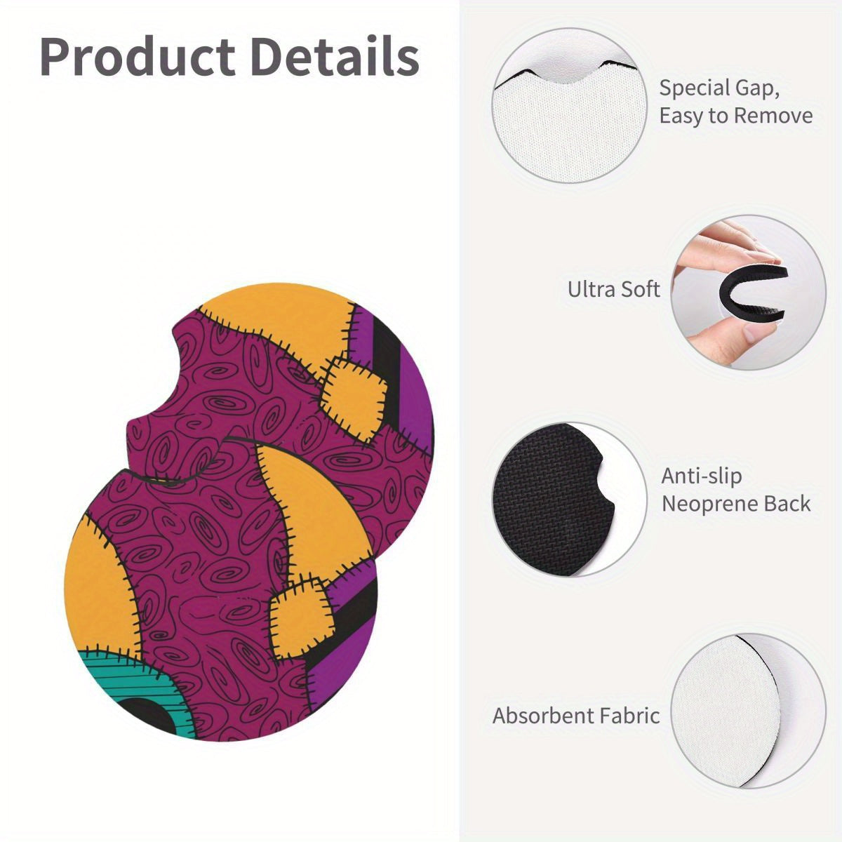 6-Piece Complete Car Decoration Kit - Soft Polyester Steering Wheel Cover, Center Console Pad, Cup Holder Coasters, and More - No Filler, Durable, and Easy to Clean Nightmare Before Christmas Accessories