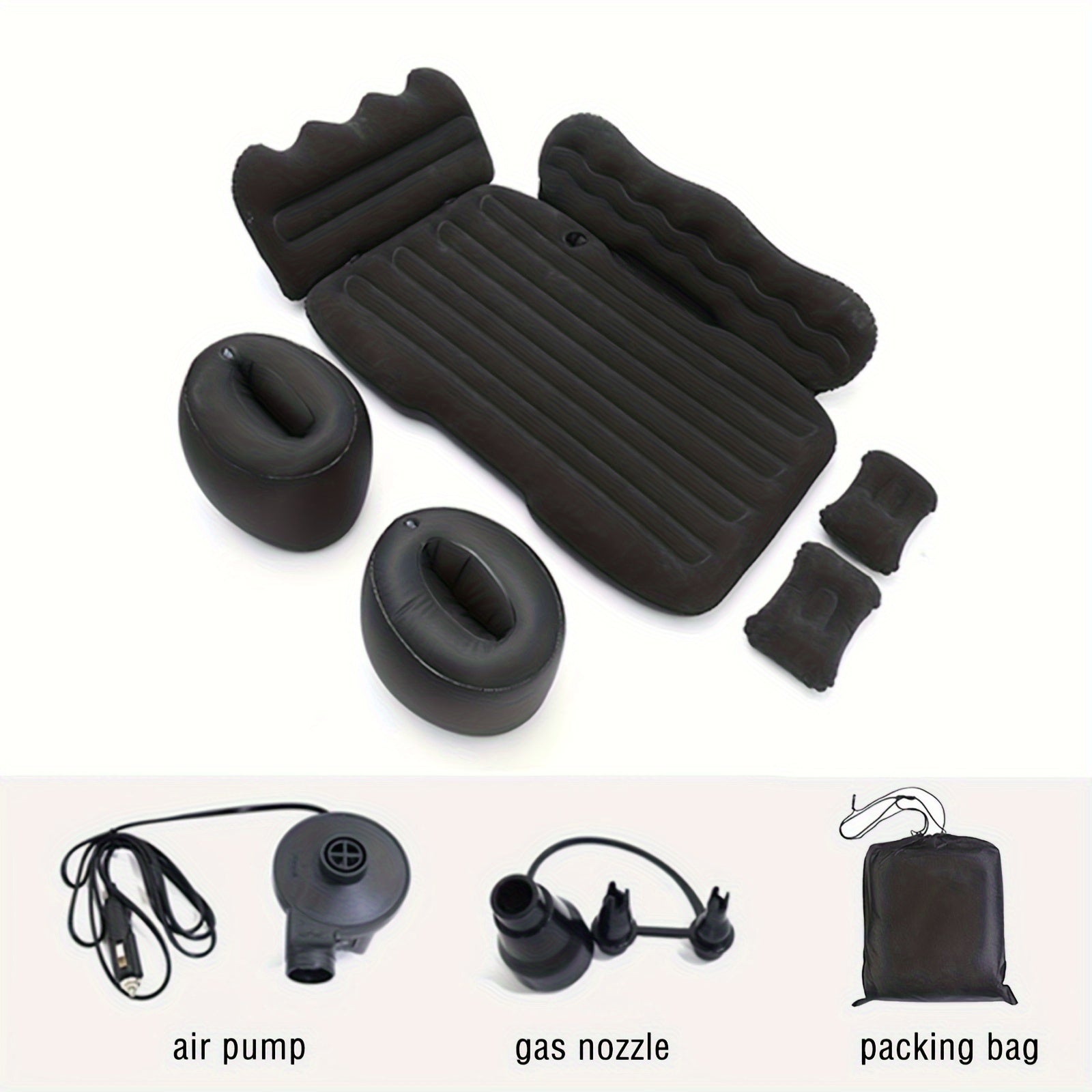 Portable Foldable Car Air Bed Kit with PVC Surface - Includes Air Pump & Two Pillows, Ideal for Outdoor Travel & Camping, Easy Cushion Conversion for Vehicle Interiors, Foldable Bed