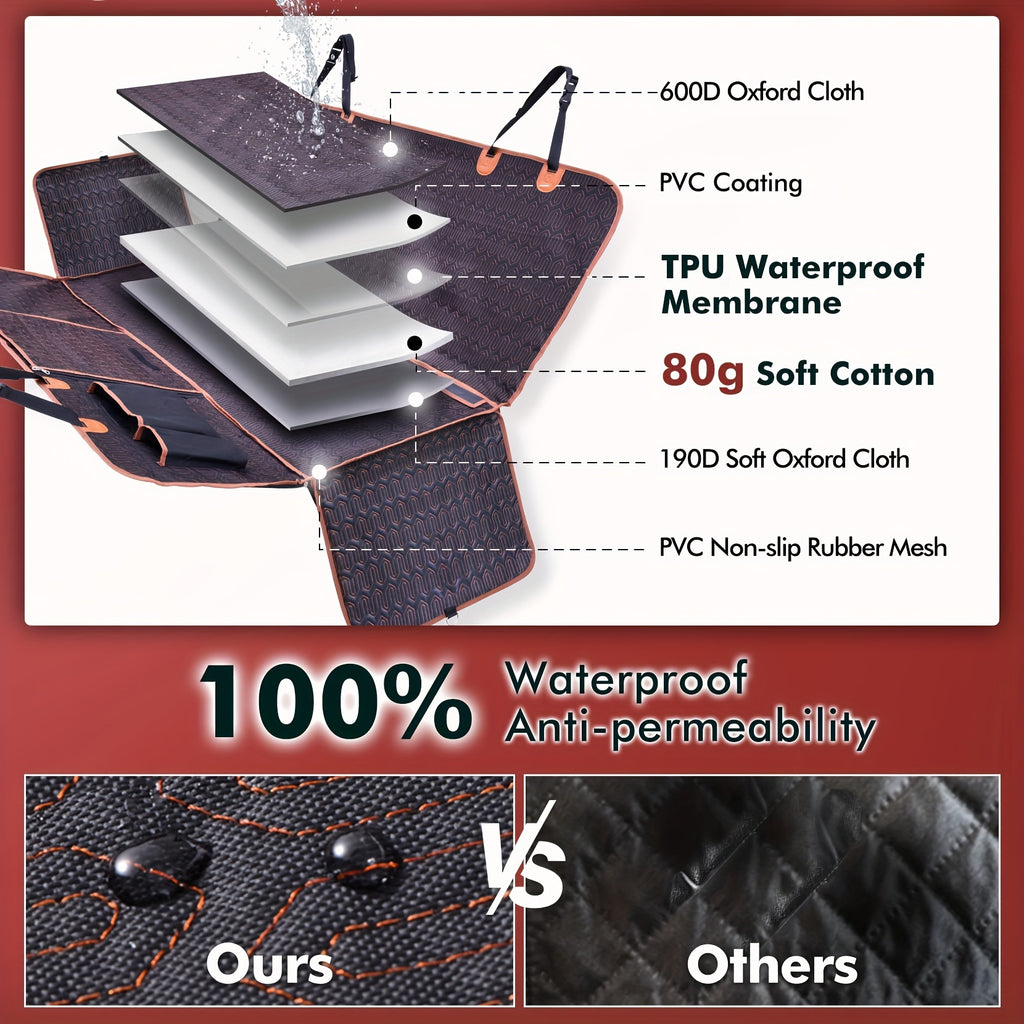 Waterproof 600D Scratch-Resistant Dog Car Seat Cover - Seat Covers with Nonslip Backing, Mesh Window, Storage Pocket, and Durable Hammock for Cars, Trucks, and SUVs