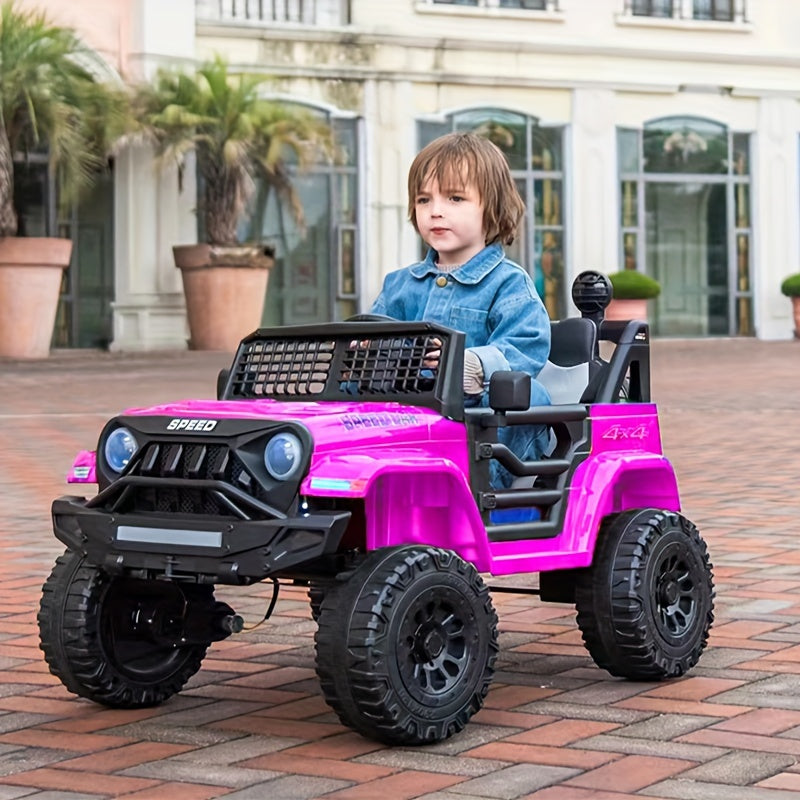 Perfect gifts for childhood 12v ride on car w/remote control, children's toy off-road vehicle w/ power display, LED headlight, 3-point safety belt, 4 independent shock absorber, 2 powerful motors