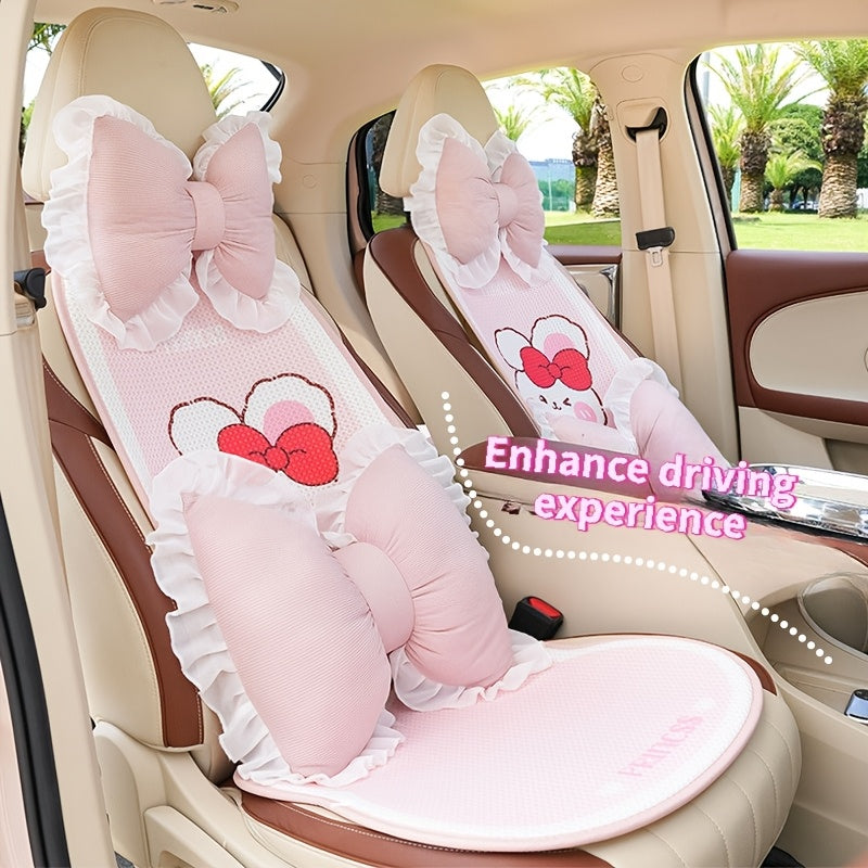 1 Set Creative Butterfly Lace Edge Car Headrest and Lumbar Support Cushion - Breathable Polyester Fiber Neck Pillow and Seat Back Pillow for All Seasons, Comfortable Vehicle Accessories