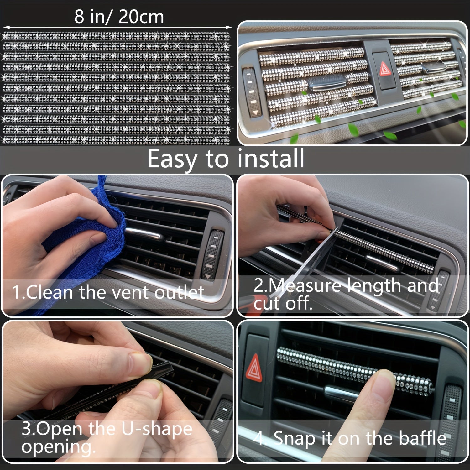 30pcs Bling Car Accessories Set for Women, Steering Wheel Covers Universal Fit 15 Inch, Seat Belt Covers, Armrest Cover, Gear Shift Covers