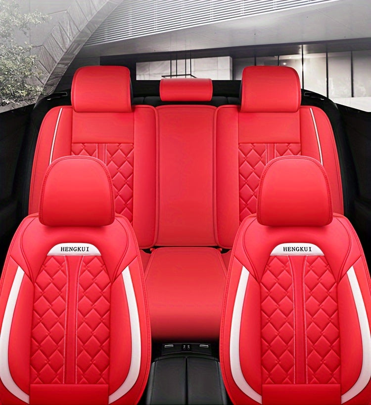 Five Seats Full Coverage Car Seat Covers Set - Premium Three-Dimensional PU Leather, Universal Fit for SUV Off-Road Vehicles, Adjustable and Durable, Winter High-End Design for Ultimate Comfort and Protection