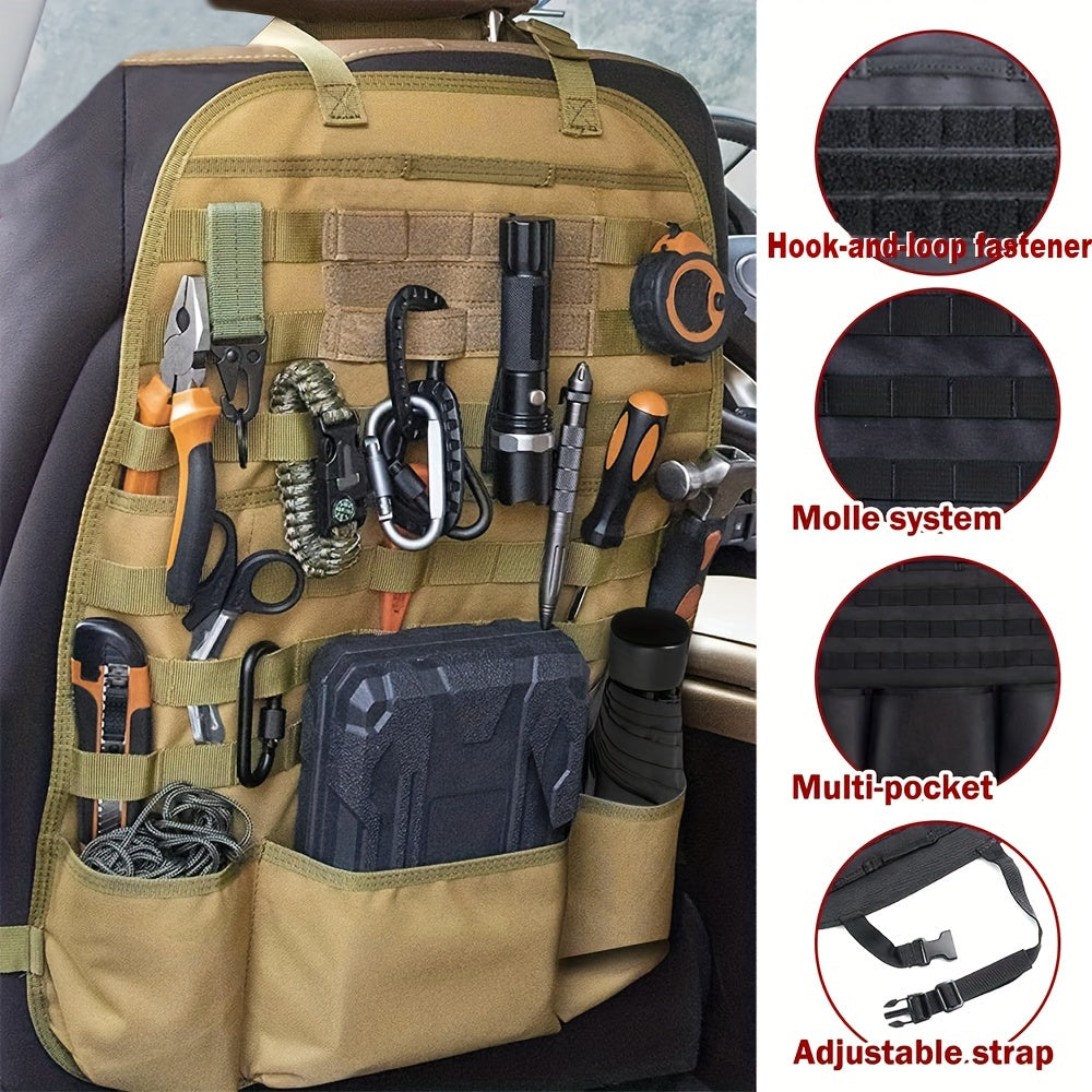 Car Seat Back Organizer - Upgraded Tactical Molle Vehicle Panel Universal Fit Car Seat Cover Protector with Multiple Pockets for Truck SUV MPV Saloon Van