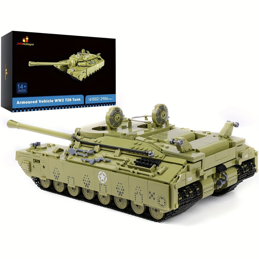 JMBricklayer Tank Building Sets for Adults 61502, WW2 Military T28 Heavy Tank Model Kit, Army Tank Construction Vehicle Toy Home Decor History Collectible