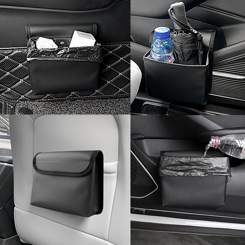 Foldable Car Trash Can & Storage Organizer - Faux Leather, Door-Mounted or Seat Back Hanging Design for Vehicle Interior Accessories