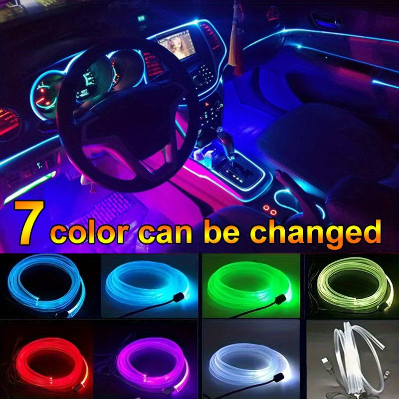 118.11 Inch 7 Color In 1 Car Interior Accessories Atmosphere Lamp EL Cold Light Line With USB DIY Decorative Dashboard Console Auto LED Ambient Lights