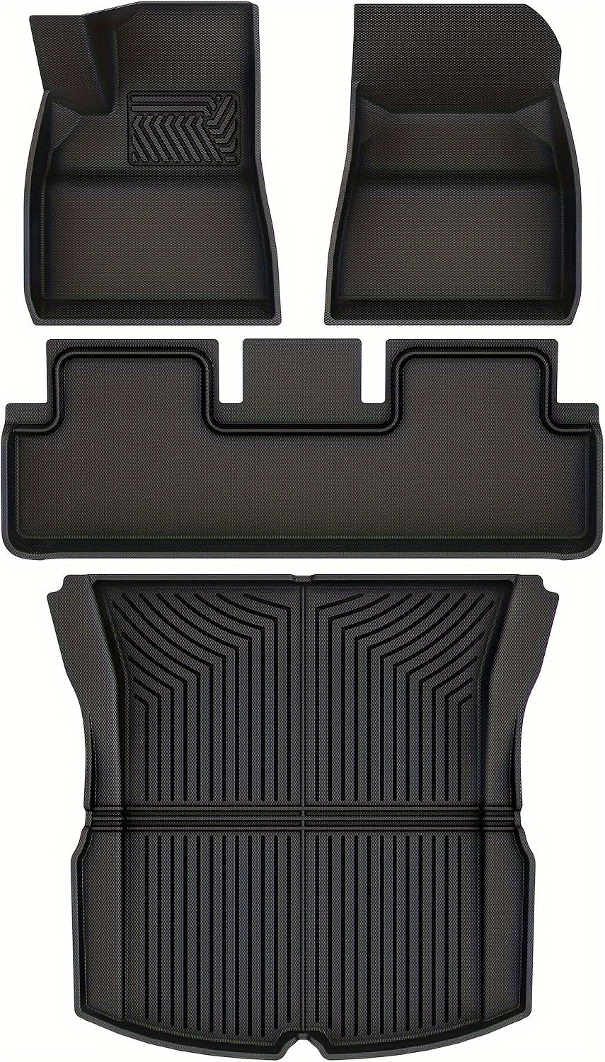Floor Mats for Tesla Model 3 Highland 2024, All Weather TPR XPE Floor Mats Full Set 1st and 2nd Row, Cargo Liner