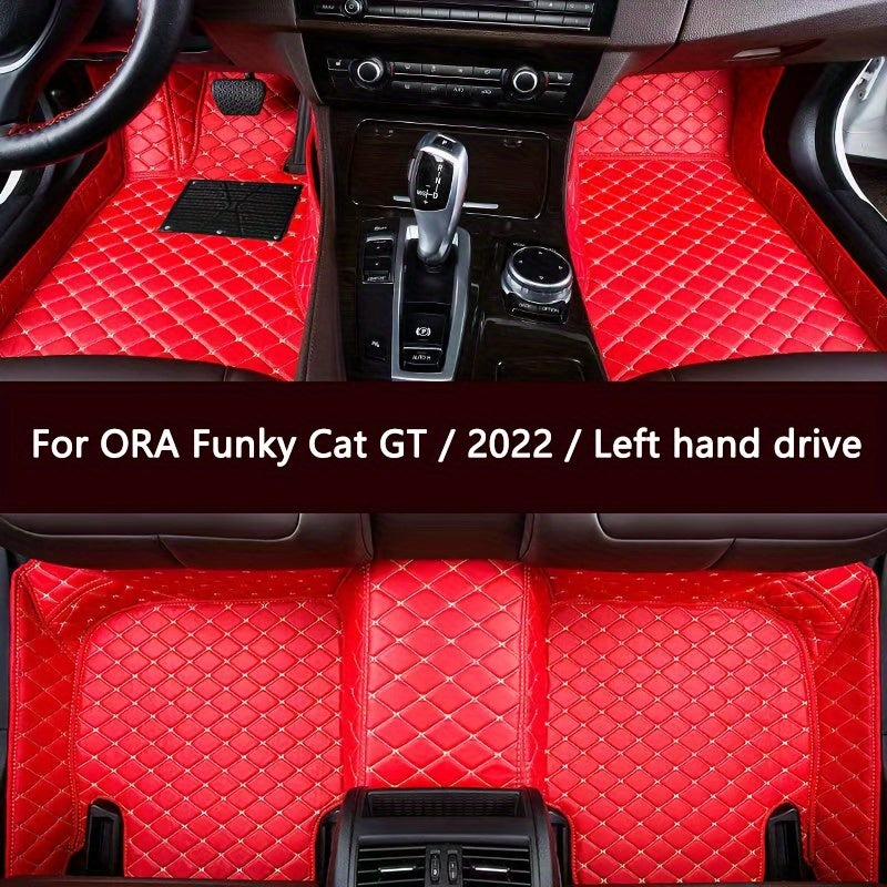 Waterproof & Durable PU Leather Car Floor Mats for ORA Funky Cat GT/2022 - Custom Fit, Stylish Checkered Design, Easy to Clean