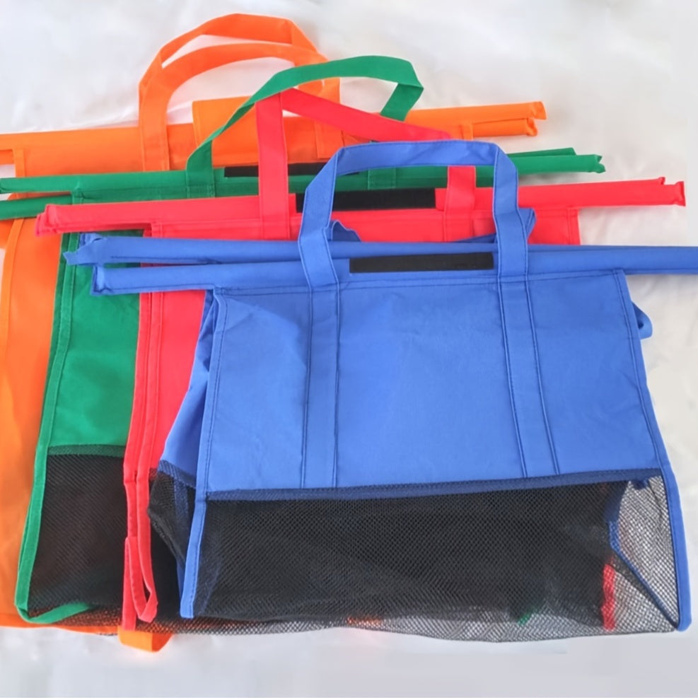 Reusable Grocery Shopping Bag Set of 4 - Eco-Friendly Non-Woven Tote Bags with Handles, Foldable, Multiple Colors, for Trolley Carts, Reduce Plastic Use