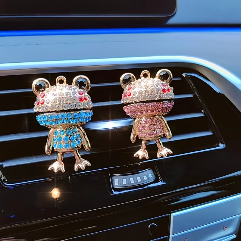 1pc Rhinestone Frog Design Car Air Outlet Aromatherapy Diffuser Clip, Shiny Cartoon Frog Shape Car Perfume Clip, Car Air Outlet Decoration Accessories