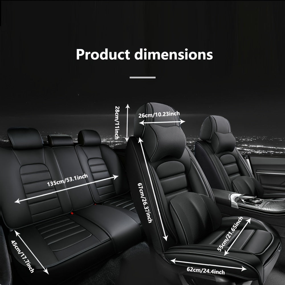 Ultimate 5-Piece Waterproof Nappa Leather Car Seat Cover Set - Luxury Ergonomic Protection with Headrest Pillows - Universal Fit for Sedans, SUVs, Pick-up Trucks, and Pet-Friendly