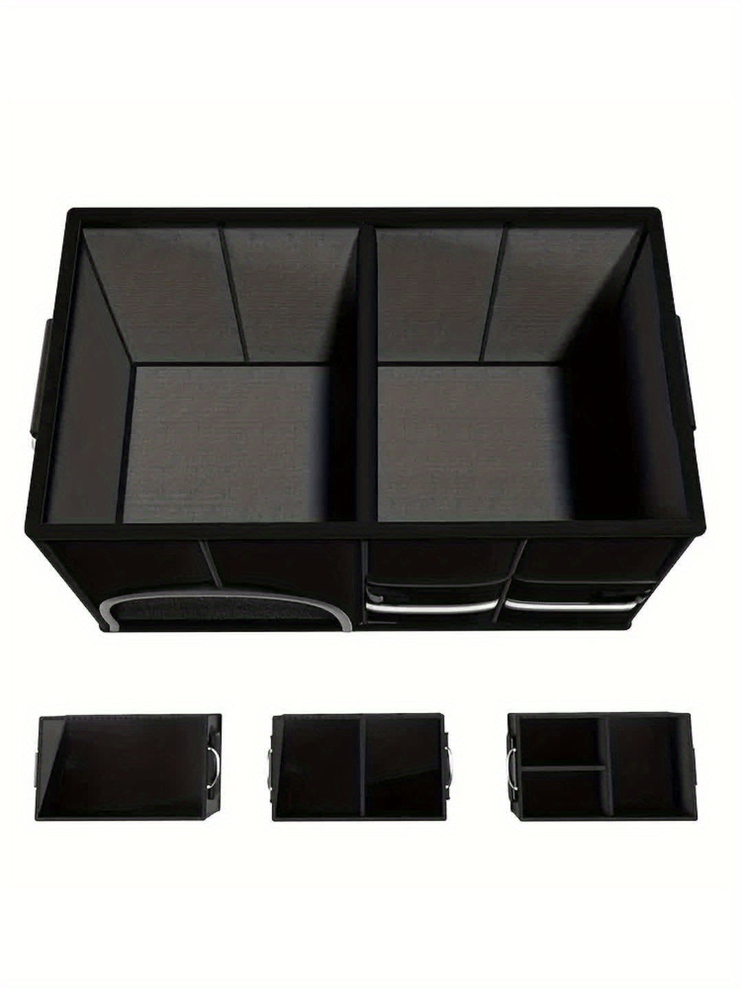 Foldable Car Trunk Organizer with Lid, Large Capacity Multi-Compartment Storage Box for SUV, Fabric Material with Mesh Pockets for Vehicle Cargo Organization