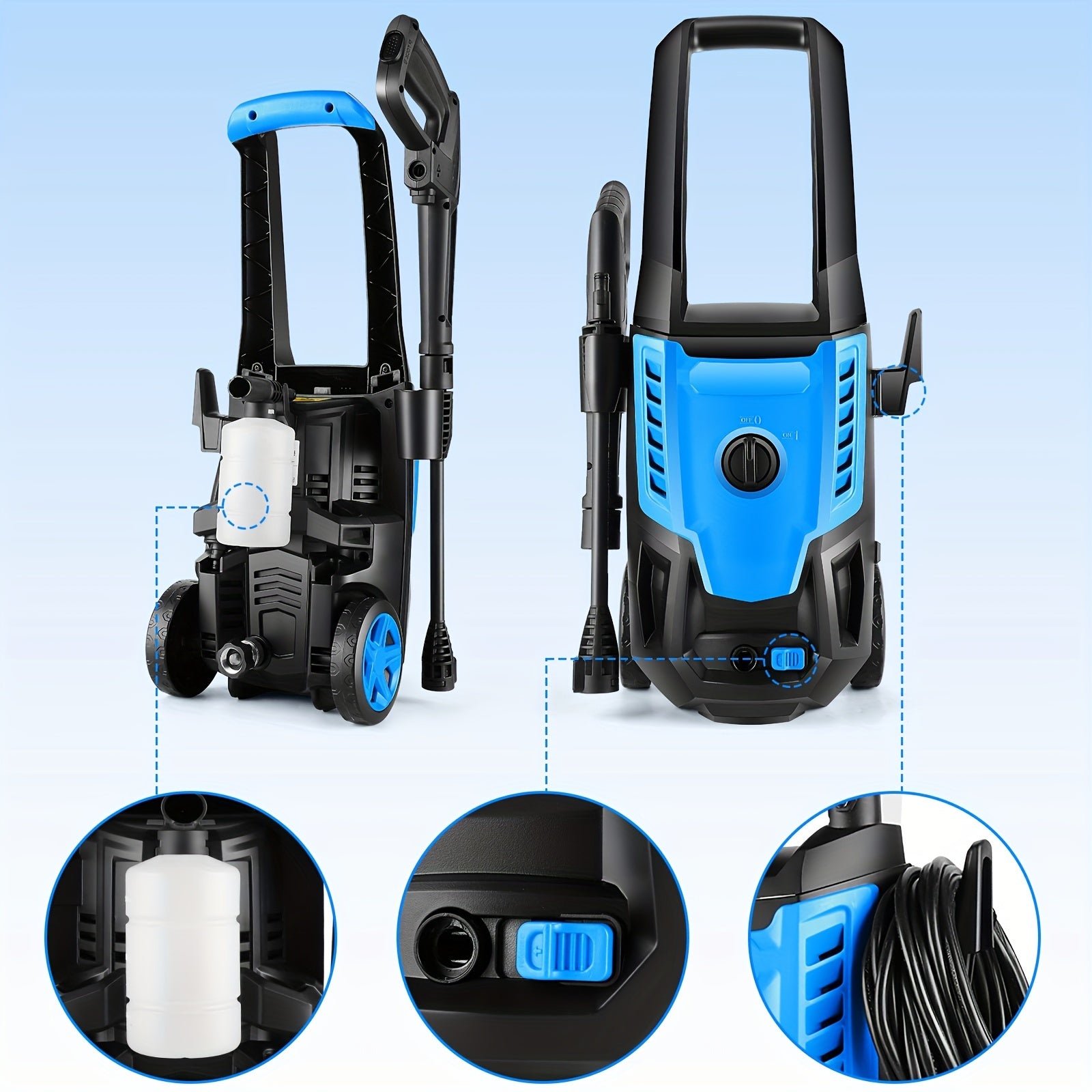 Power Washer, H4800 Pressure Washer 1800W Electric High Pressure Washer Professional Car Washer Cleaner Machine With With All-in-one Adjustable Nozzle & Hose For Patio Garden Yard Vehicle