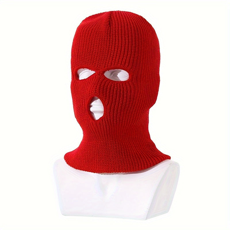 1pc Unisex Acrylic Balaclava Ski Mask, Street Style Knitted Warm Headgear, Medium Stretch Solid Color, Hand Washable, Halloween Horror Spoof Car Decoration, 100% Acrylic