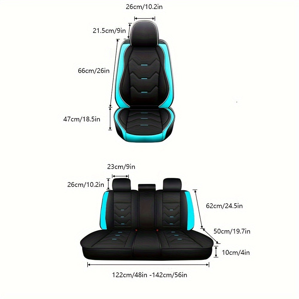 5 Seat PU Leather Car Seat Cover Cushion Full Coverage All Seasons Car Protector Big Storage Bag Anti-slip Design Fitted Breathable Waterproof Water-resistant Universal Fit Most Car SUV Truck