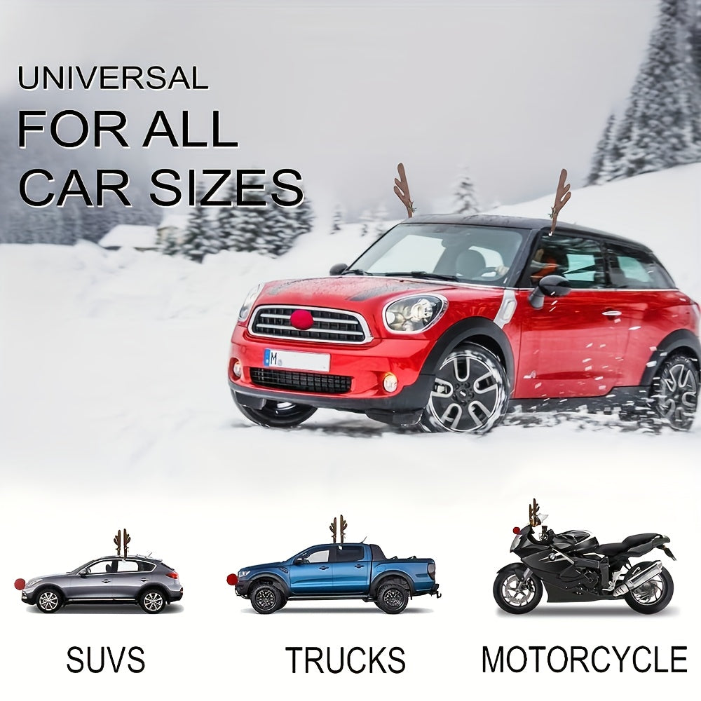 Rudolph Reindeer Christmas Costume Kit - Car Window Roof-Top & Grille Antlers & Nose with Jingle Bell - Auto Accessories Decoration