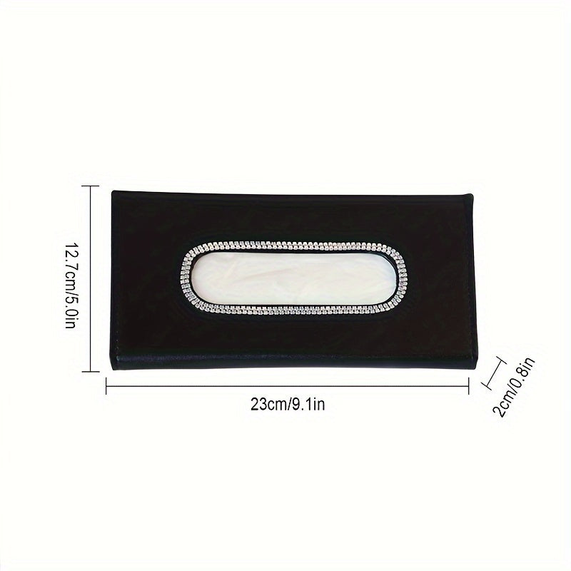 Universal Fit Luxury PU Leather Car Visor Tissue Holder with Sparkling Crystal Rhinestone Design, Auto Vehicle Napkin Dispenser Accessory