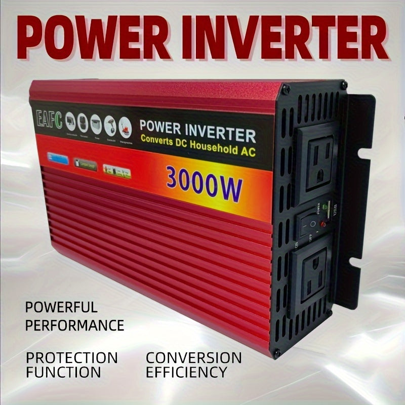 3000W Peak Portable Inverter Power Bank - DC 12V to AC 110V Converter with US Plug - High-Power Car Voltage Transformer for Seamless On-the-Go Charging - Multi-Functional Vehicle Solution
