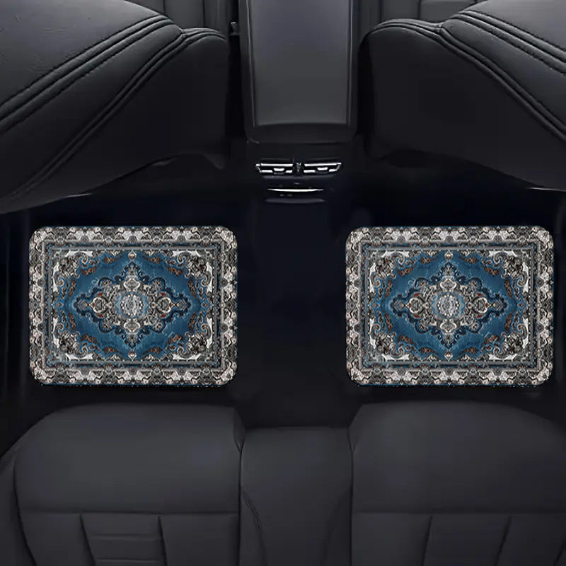4pcs Moroccan Vintage Car Floor Mats - Stylish & Durable, Front & Rear Seat Protection, All-Vehicle Compatible, Blue and Beige Patterned, Woven Texture, Enhances Interior Decor, Vehicle Interior Decor|Vintage Car Accessories|
