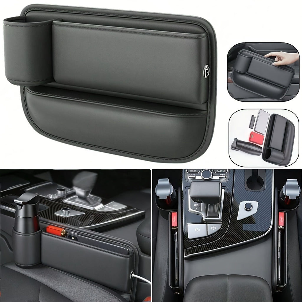 1 count Multifunction Car Seat Gap Storage Bag For Car Seat Gap Filler With Phone Cup Holder PU Leather Car Seat Slot Organizer Box Leak-proof Storage Bags for Phones Glasses Keys Cards