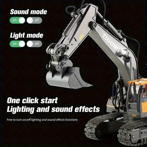 11-Channel Remote Control Alloy Excavator - Construction Vehicle Toy with High-Tech Engineering Design, Plastic Body, and Electronic Functions for Kids - Perfect Holiday Gift for Children