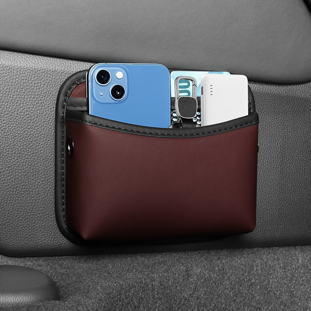 PU Leather Car Side Pocket Organizer - Universal Cell Phone and Sunglasses Holder for Car Seat Gap, Door, Window, Console - Car Accessories Storage Pouch