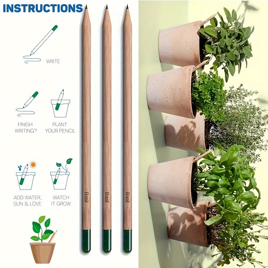 Plantable Wooden Pencil with Herb Seeds - Eco-Friendly Graphite Writing Pens with Flower Fruits - Sustainable Organic Gift for Gardeners and Writers