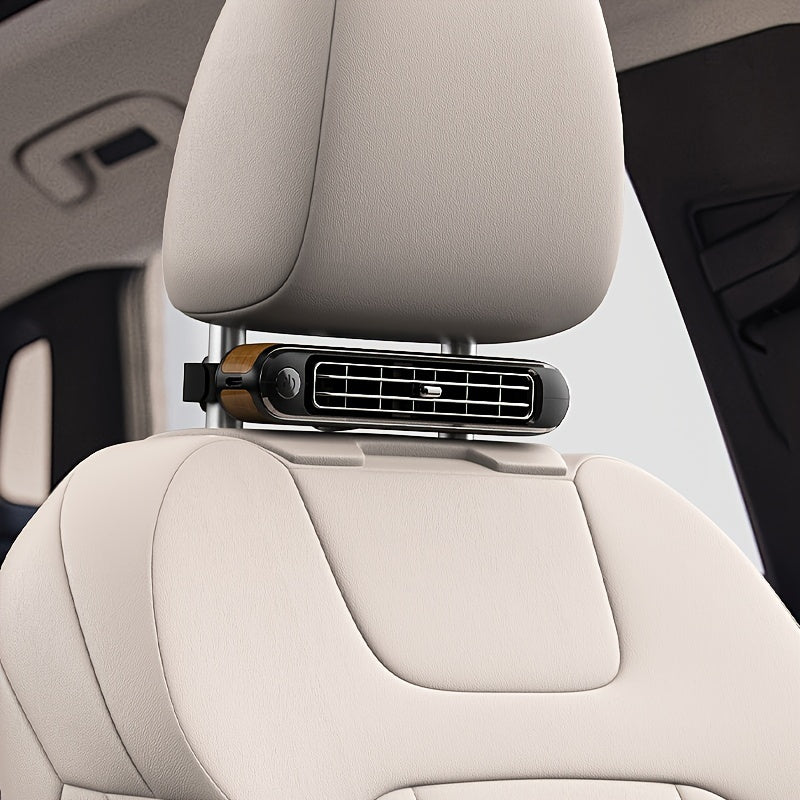 3-Speed MEMO Portable Car Seat Fan - USB Powered, Leafless Design for Vehicle Comfort, Adjustable Cooling for Headrest & Backrest, No Battery Required
