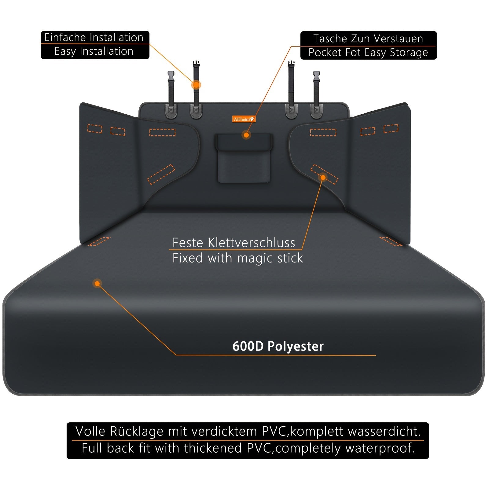 Alfheim Car Boot Liner Protector - Nonslip Waterproof Pet Dog Back Seat Cover - Durable Washable Cargo Cover Mat Travel, Universal for Medium Small Car Truck SUV