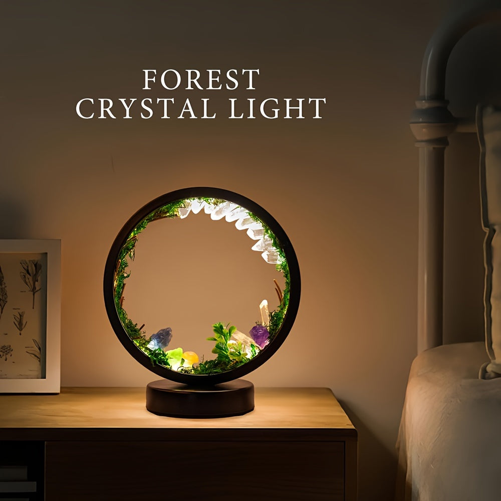 [Natural Crystal Lamp] Natural Crystal Table Lamp - Forest Eco Style Ambient Lamp - Therapeutic Crystal Night Lamp with USB Port and 3 Colours Dimming Patterns for Bedroom Bedside Lamp Office Desk Lamp Home Decor Holiday Gift