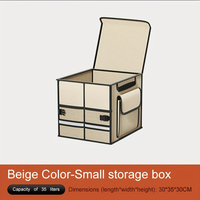 Foldable Car Trunk Organizer with Lid, Large Capacity Multi-Compartment Storage Box for SUV, Fabric Material with Mesh Pockets for Vehicle Cargo Organization