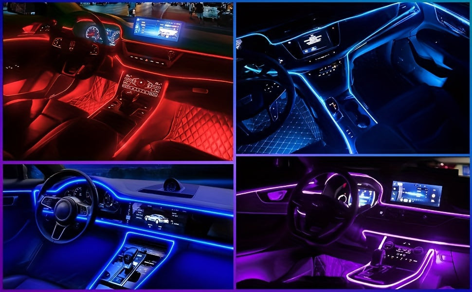 196 Inch Car Interior LED Strip Lights, RGB USB Ambient Led Lighting Kit With App Control Fiber Optics&Music Sync Rhythm, for Car Door, Console&Dashboard