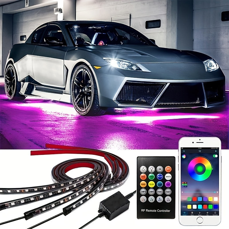 Wireless 4PCS RGB Car Underglow Lighting Kit - Music Sync, Durable Build, Remote Control for Vehicle Ambiance Enhancement