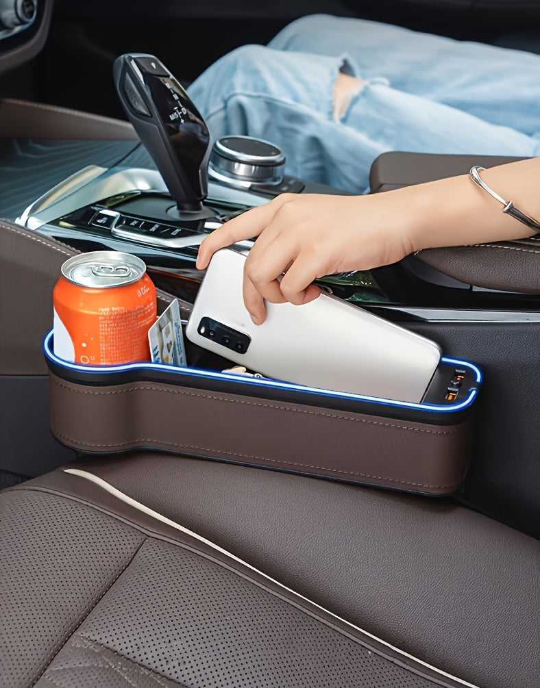 Car Seat Slot Storage Box, ABS Resin, with Mobile Phone Holder, Charger, Ambient Lighting, Center Control Armrest, for Car Interior