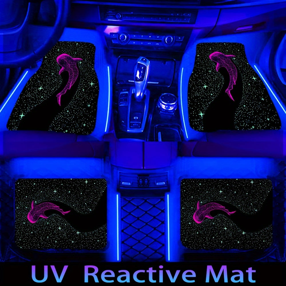 （Open JIT）2/4pcs Whale Pattern Flannel Black Illumination Car Floor Mats, UV Reactive Luminous Car Floor Mats, Water Absorbing counter-slip counter-fouling Floor Mats, toward Most Cars Front And Rear Seat Carpets, Car Int
