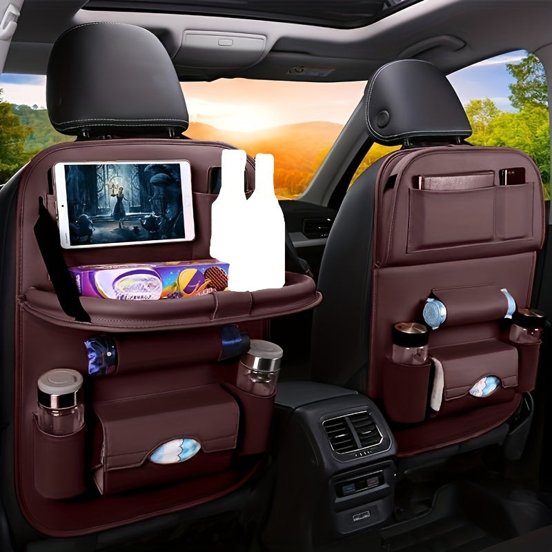 1/2pcs Upgrade Your Car Trip With The All-Ln-One Multi-Function Bag Storage Rear Seat Organizer - Lncluding Foldable Table Tray, Floor Mat, Tissue Box, Cup Holder, Umbrella Holder, Laptop Table And Car Tray!