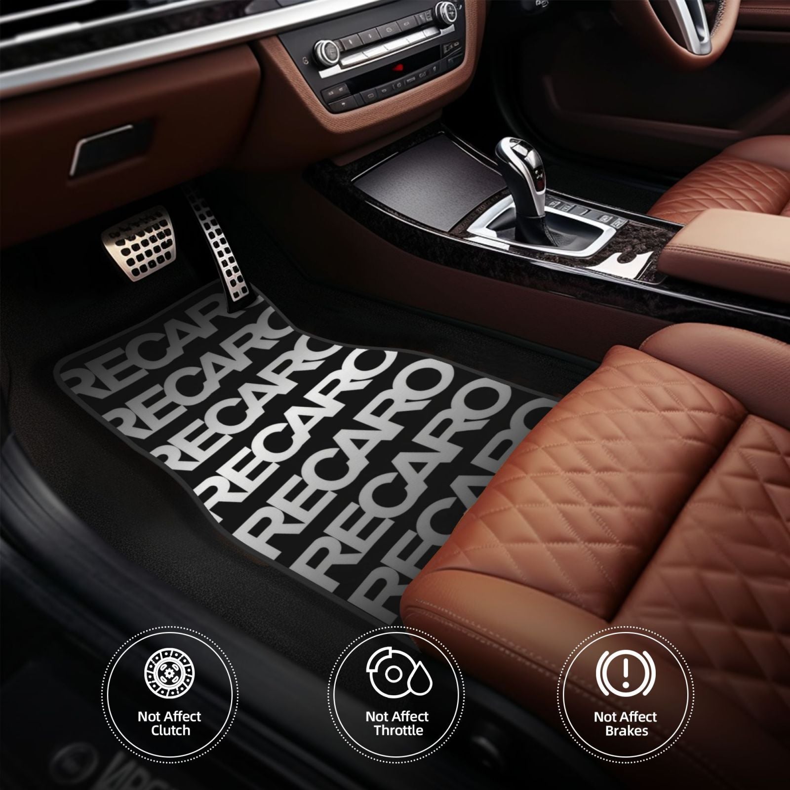 4pcs universal SUV car floor mats, RECARO letter theme elements suitable for all vehicles front and rear seats, fashionable and durable car accessories, all-season universal car decoration accessories for interior decoration.
