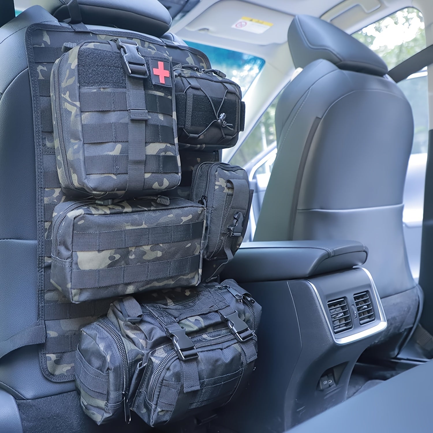Universal Tactical Seat Back Organizer, Car Seat Back Bag, Vehicle Panel Protector Organizer with 5 Different Size Detachable Molle Pouch, Fits for Jeep, Truck, SUV, Etc Accessories Car Accessories for Women Car Accessories I