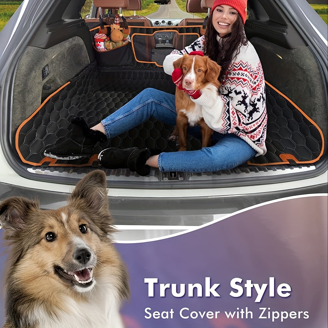 6-in-1 Dog Car Seat Cover for Back Seat, 60/40 Split 100% Waterproof Dog Hammock for Car, Trucks Suvs-Scratchproof Nonslip Back Seat Protector for Dog